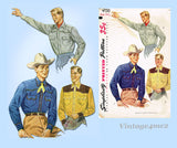 1950s Vintage Simplicity Sewing Pattern 4150 Men's Western Shirt Size 36 Chest