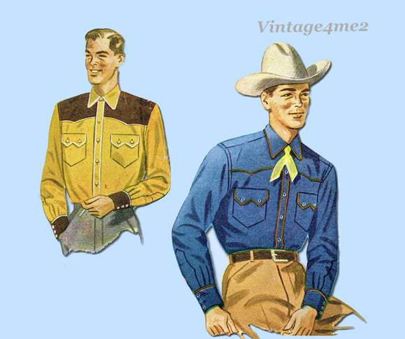 1950s Vintage Simplicity Sewing Pattern 4150 Men's Western Shirt Size 36 Chest
