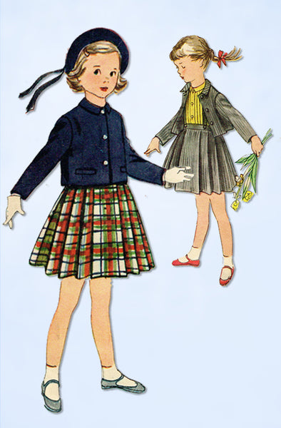 1950s Vintage Simplicity Sewing Pattern 4236 Toddler 3 Piece Girls Suit Size 4