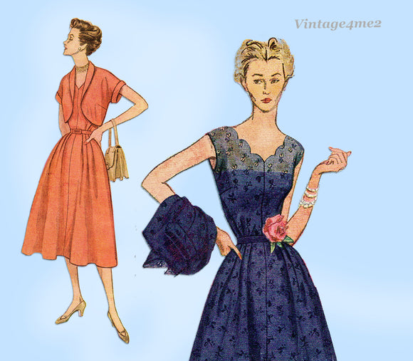 1950s Vintage Simplicity Sewing Pattern 4283 Misses Dress & Topper Size 31 Bust
