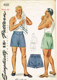 Simplicity 4351: 1940s Classic Men's Boxer Shorts Sz 34 W Vintage Sewing Pattern