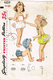 Simplicity 4359: 1950s Toddler Girls Sun Suit & Bonnet Sz 3 VTG Sewing Pattern