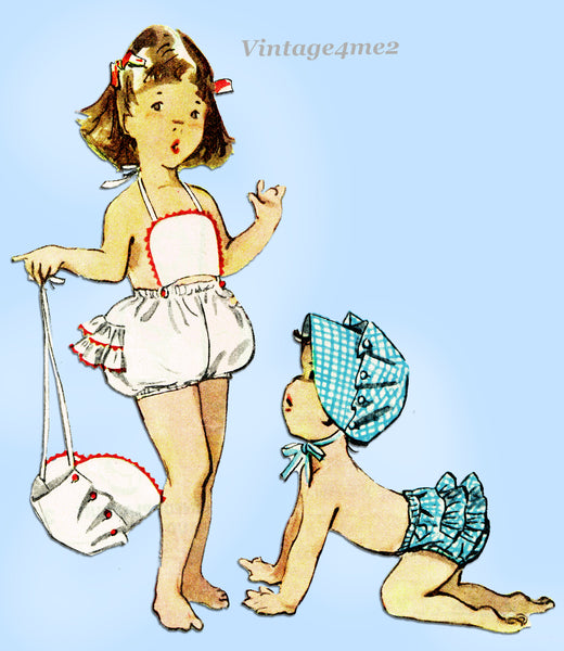 Simplicity 4359: 1950s Toddler Girls Sun Suit & Bonnet Sz 3 VTG Sewing Pattern
