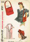 Simplicity 4360: 1940s Uncut WWII Hat Purse Dickey Sz MED Vintage Sewing Pattern