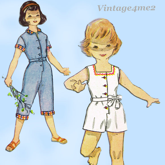 1950s Original Vintage Simplicity Pattern 4361 Cute Toddlers Playsuit Size 4