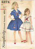 Simplicity 4374: 1960s Cute Little Girls Sailor Dress Sz7 Vintage Sewing Pattern