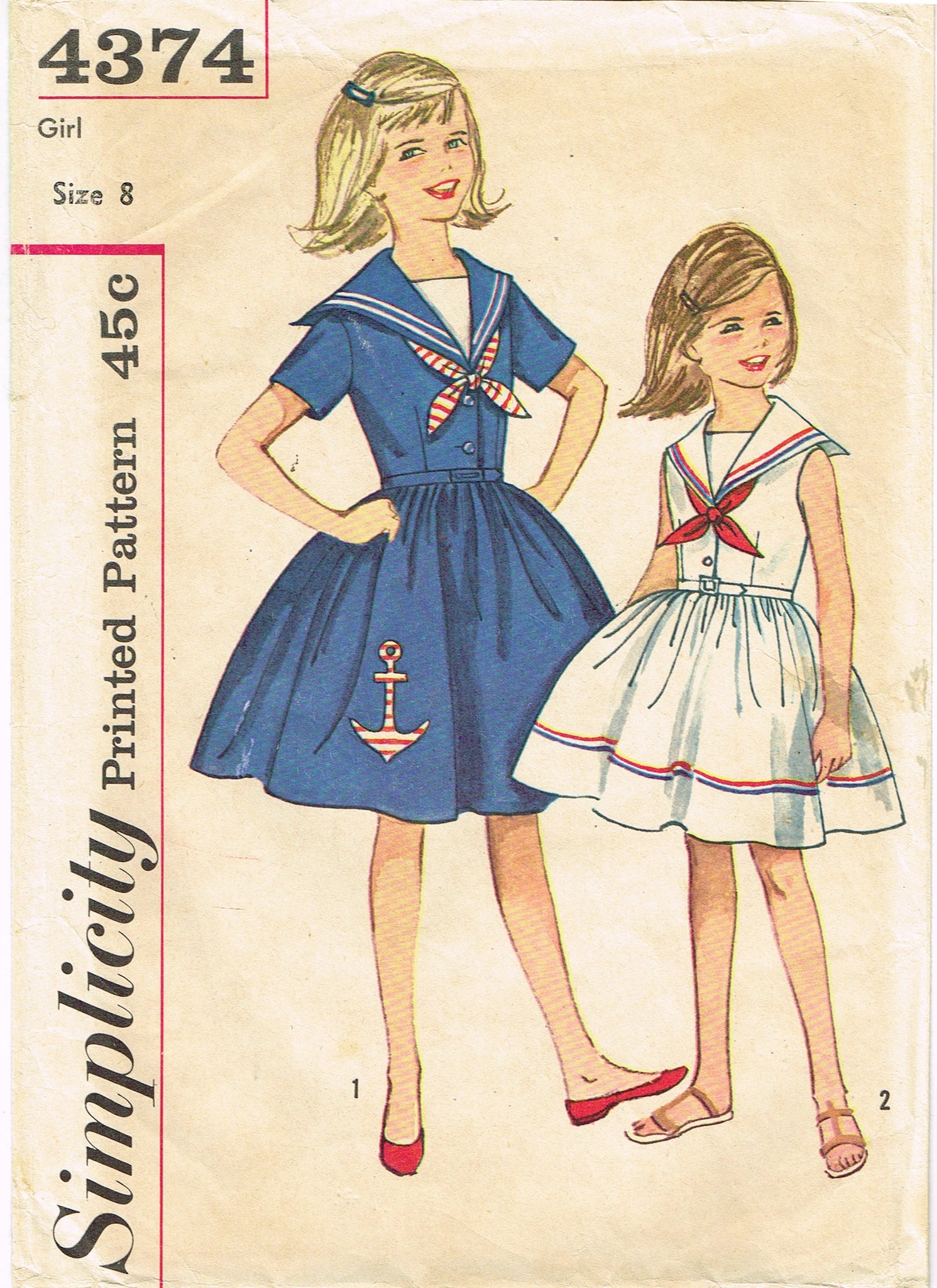 Simplicity 4374: 1960s Cute Girls Sailor Dress Vintage Sewing Pattern Vintage4me2 Simplicity 4374: 1960s Cute Girls Sailor Dress Vintage Sewing Pattern Vintage4me2