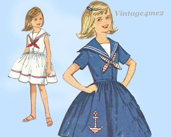 Simplicity 4374: 1960s Cute Little Girls Sailor Dress Vintage Sewing Pattern