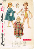 1950s Vintage Simplicity Sewing Pattern 4503 Simple to Make Toddler Girls Robe -- Size 4
