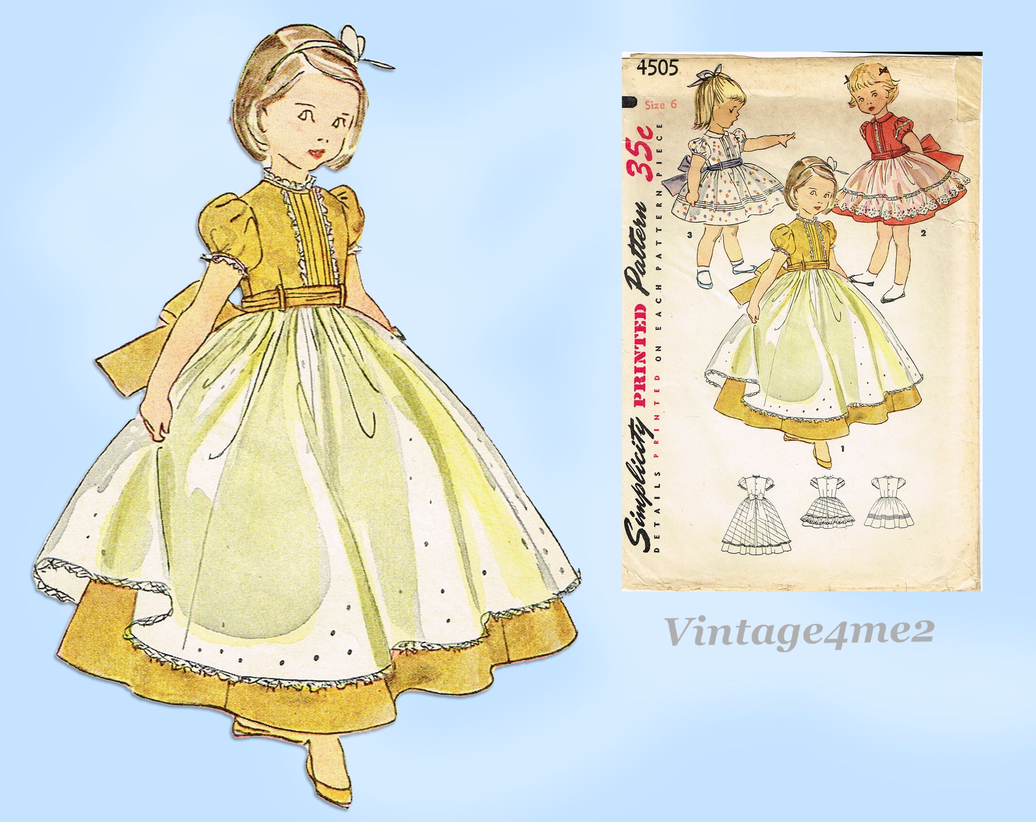 Simplicity 4505: 1950s Toddler Girls Dress or Gown Size 6 Vintage Sewi Vintage4me2 Simplicity 4505: 1950s Toddler Girls Dress or Gown Size 6 Vintage Sewi Vintage4me2
