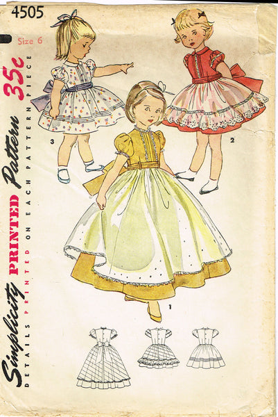 Simplicity 4505: 1950s Toddler Girls Dress or Gown Size 6 Vintage Sewi –  Vintage4me2