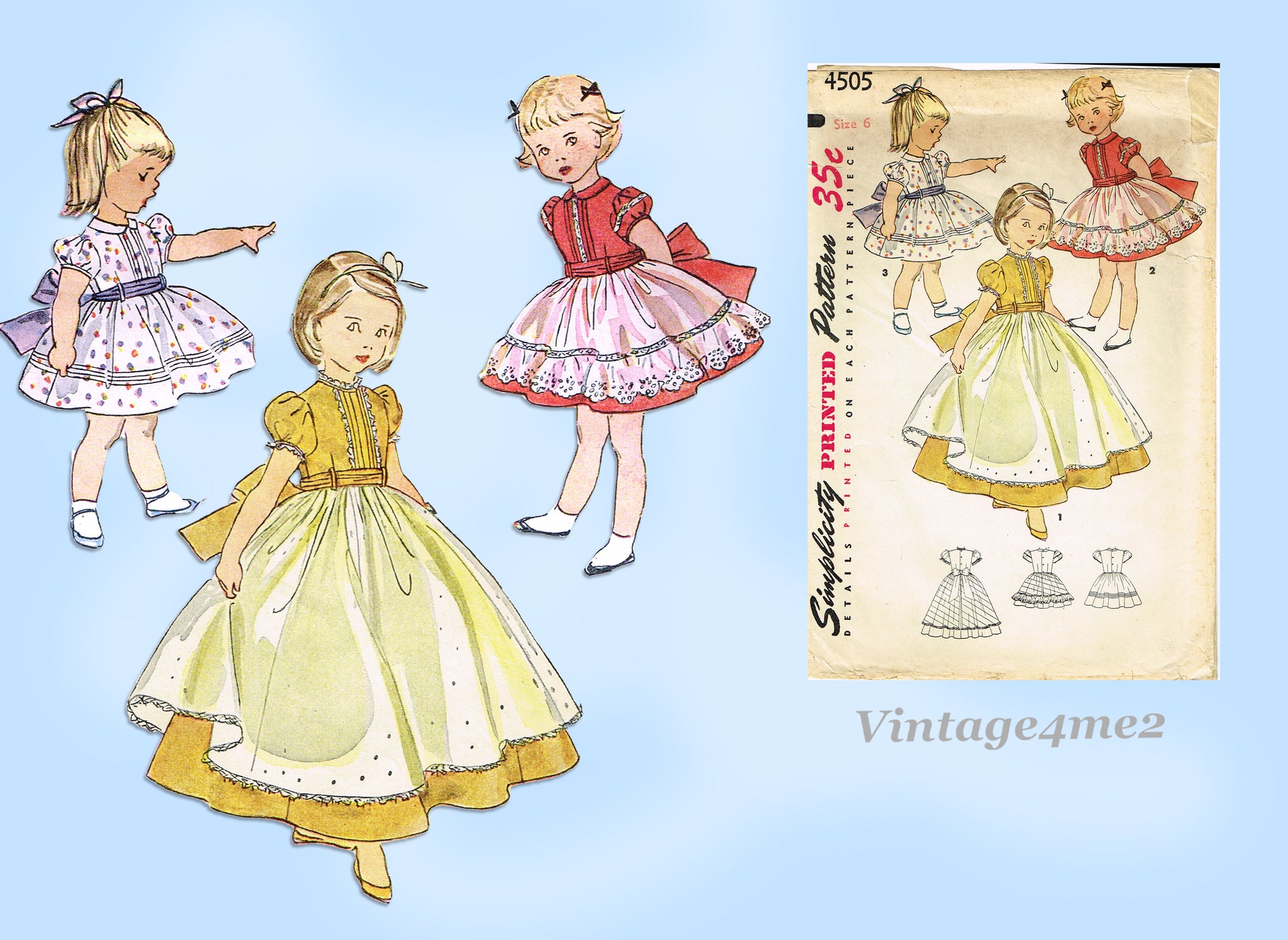 Simplicity 4505: 1950s Toddler Girls Dress or Gown Size 6