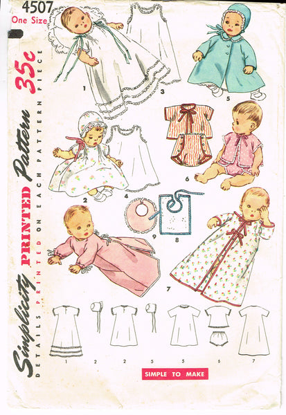 1950s Vintage Simplicity Sewing Pattern 4507 Baby Layette w Christening Dress