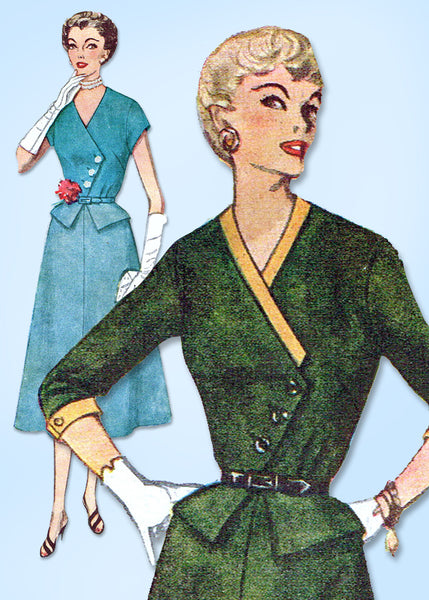 1950s Vintage Simplicity Sewing Pattern 4517 Uncut Misses Peplum Dress Size 34 B