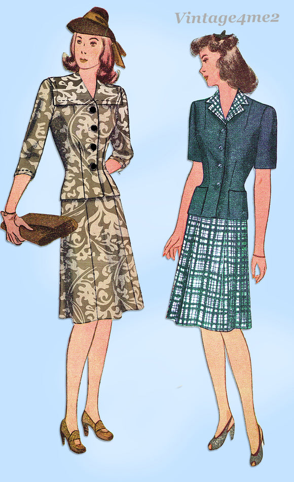 Simplicity 4527: 1940s Uncut Misses WWII Suit Sz 36 Bust Vintage Sewing Pattern
