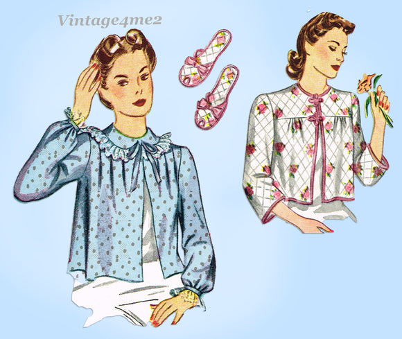 Simplicity 4756: 1940s Misses Bedjacket & Slippers 32B Vintage Sewing Pattern
