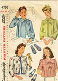 Simplicity 4756: 1940s Misses Bedjacket & Slippers 32B Vintage Sewing Pattern