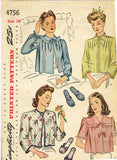 Simplicity 4756: 1940s Misses Bedjacket & Slippers 38B Vintage Sewing Pattern