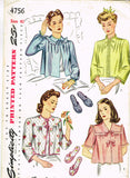 Simplicity 4756: 1940s Misses Bedjacket & Slippers 40B Vintage Sewing Pattern