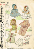 Simplicity 4830: 1940s 11in Tiny Tears Baby Doll Clothes Set Vintage Sewing Pattern
