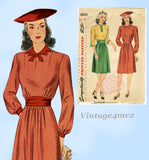 Simplicity 4843: 1940s Lovely Misses WWII Dress Size 34 B Vintage Sewing Pattern
