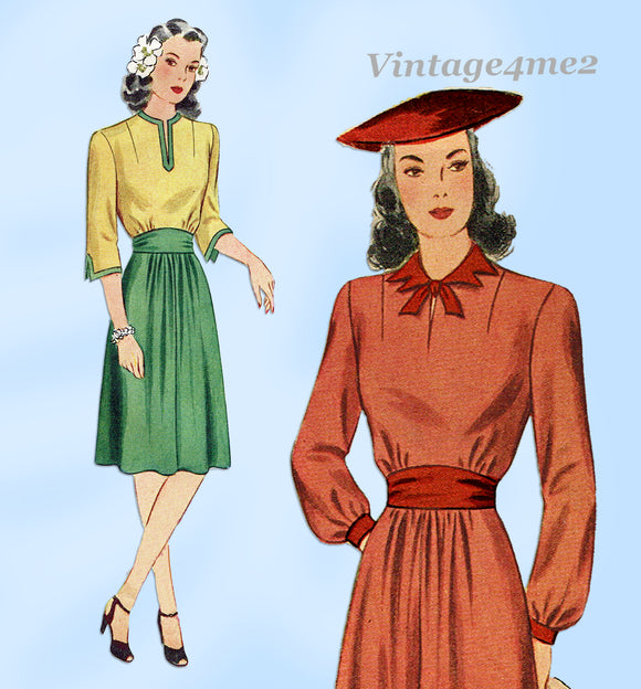 Simplicity 4843: 1940s Lovely Misses WWII Dress Size 34 B Vintage Sewing Pattern