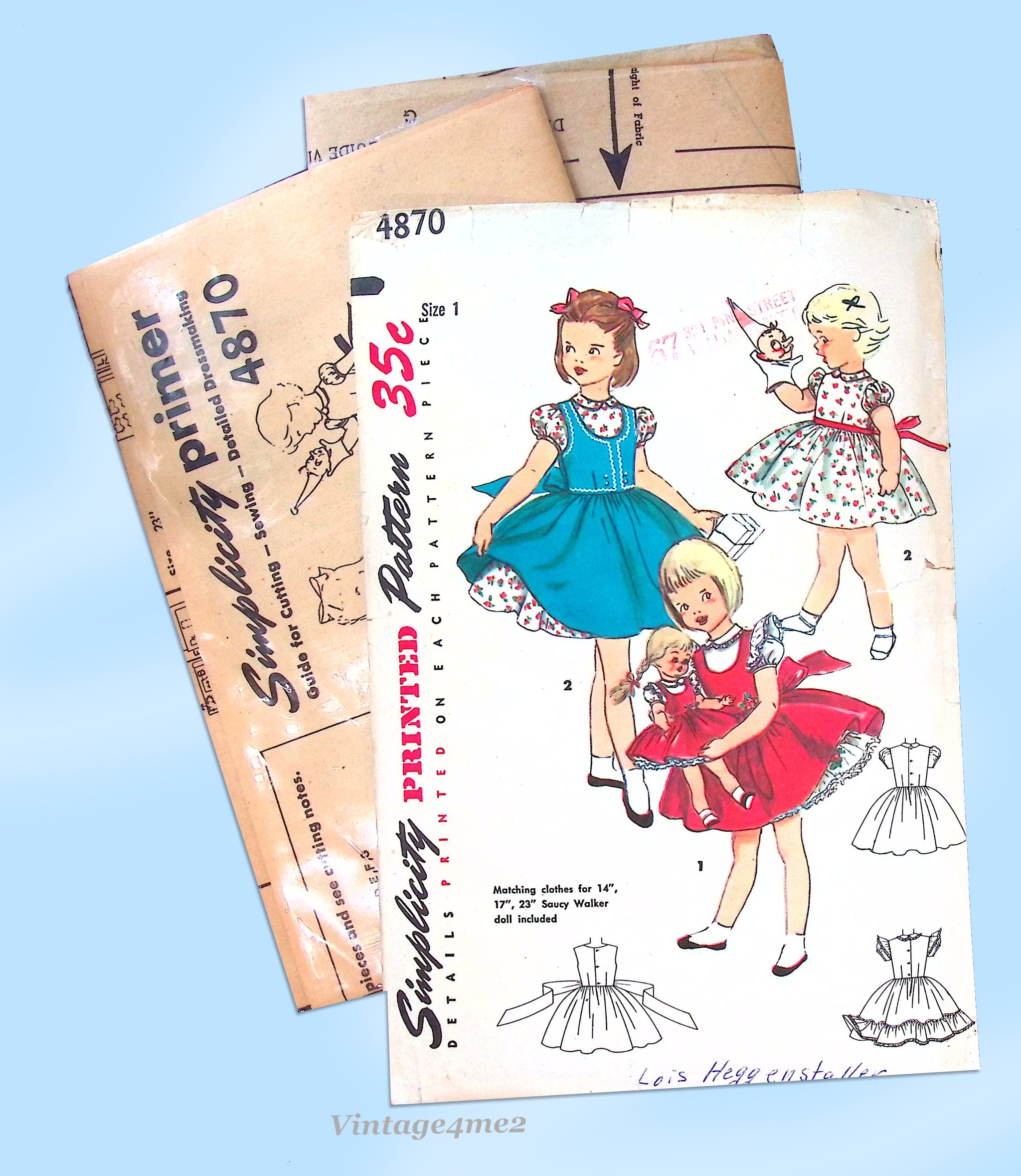 Simplicity 4870: 1950s Tot Dress Matching Doll Dress Vintage