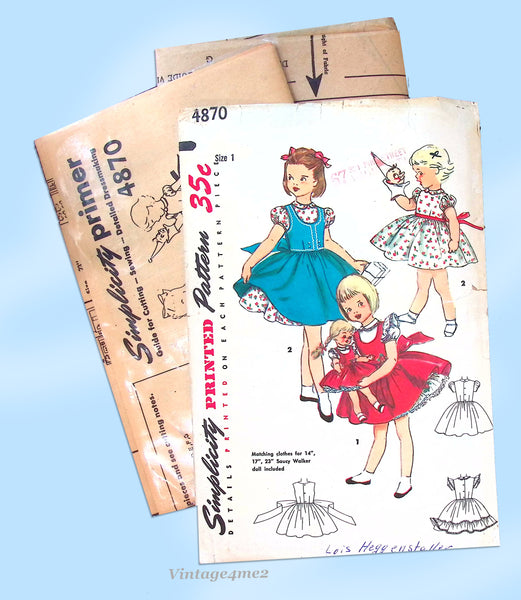 Simplicity 4870: 1950s Tot Dress Matching Doll Dress Vintage Sewing Pattern