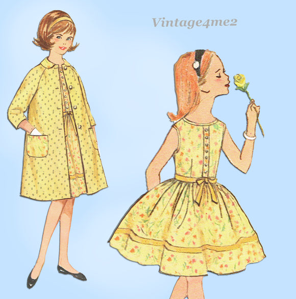 1960s Vintage Simplicity Sewing Pattern 4875 Cute Girls Dress & Coat Size 7