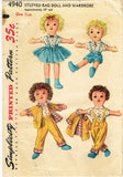 Simplicity 4940: 1950s Sweet 18in Uncut Soft Doll Twins Vintage Sewing Pattern