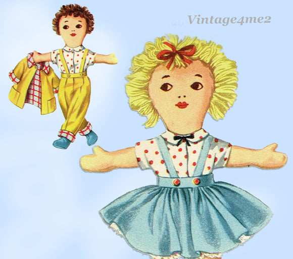 Simplicity 4940: 1950s Sweet 18in Uncut Soft Doll Twins Vintage Sewing Pattern