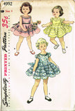1950s Vintage Simplicity Sewing Pattern 4992 Toddler Girls Party Dress Sz 4 23B