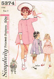Simplicity 5374: 1960s Toddler Girls Dress & Coat Size 3 Vintage Sewing Pattern