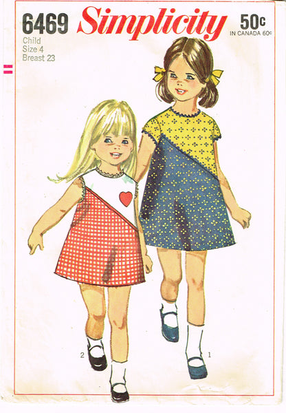 Simplicity 6469: 1960s Uncut Toddler Girls Dress Size 4 Vintage Sewing Pattern