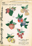 1940s Vintage Simplicity Embroidery Transfer 7184 Uncut Applique Fruit Tea Towel