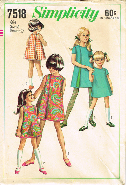 Simplicity 7518: 1960s Cute Girls Back Wrap Dress Sz 8 Vintage Sewing Pattern