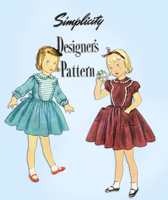 1950s Simplicity Designer Sewing Pattern 8301 Toddler Girls Holiday Dress Size 2