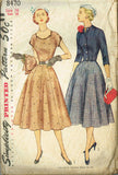 1950s Vintage Simplicity Sewing Pattern 8470 Misses Dress & Jacket Size 16 34B
