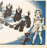 Superior 128: 1930s VTG Embroidery Transfer Uncut Original Scottie Dogs Tea Towels