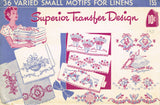 1940s Vintage Superior Embroidery Transfer 155 Uncut 36 Small Mixed Motifs