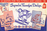 1940s Vintage Superior Embroidery Transfer 156 Uncut Bird & Dishes Tea Towels - Vintage4me2