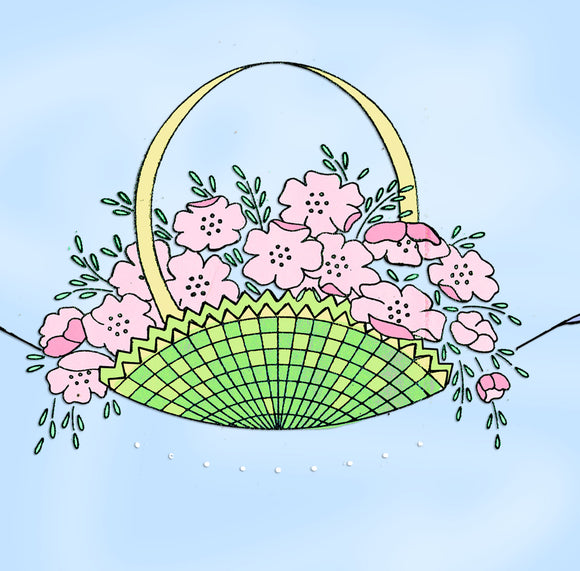 1940s Vintage Superior Embroidery Transfer 158 Uncut Flower Basket Pcases - Vintage4me2