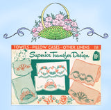 1940s Vintage Superior Embroidery Transfer 158 Uncut Flower Basket Pcases - Vintage4me2