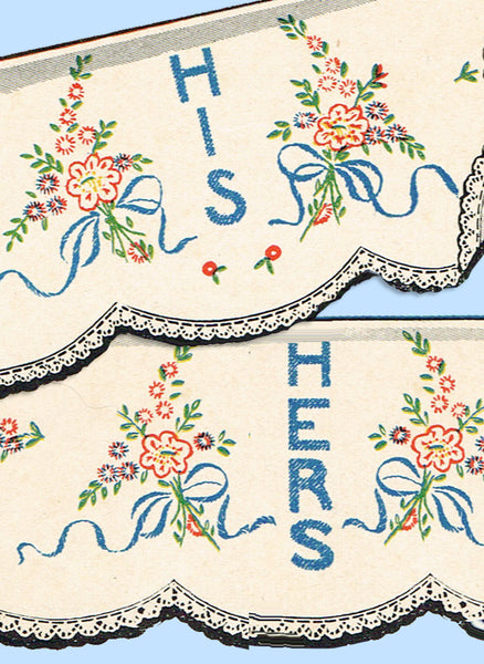 1950s Vintage Vogart Embroidery Transfer 108 Uncut His and Hers Pillowcase Motifs - Vintage4me2