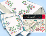 1940s Vintage Vogart Embroidery Transfer 115 Uncut Lazy Daisy Floral Vanity Set - Vintage4me2