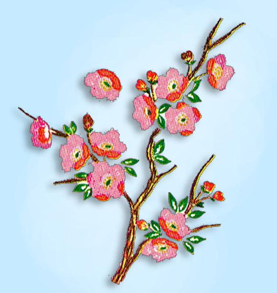 1950s Vintage Vogart Embroidery Transfer 213 Uncut Cherry Blossom Linen Motifs