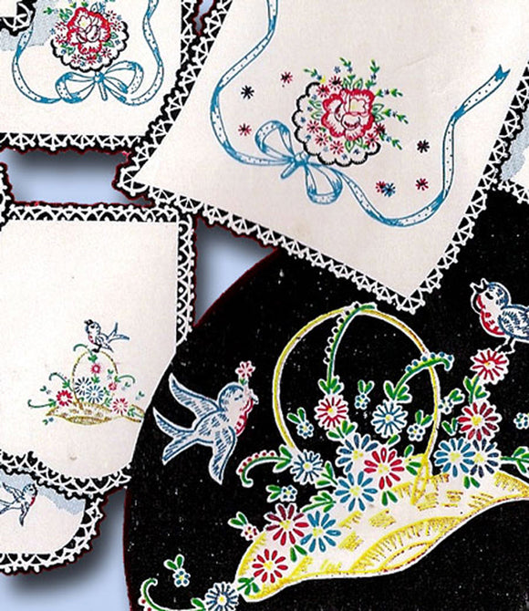 1950s Vintage Vogart Embroidery Transfer 226 Floral Motifs for Vanity Scarves