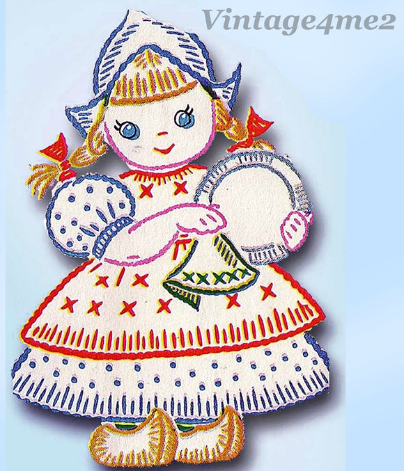 1950s VTG Vogart Embroidery Transfer 272 Little Dutch Girl DOW Tea Towels Uncut