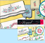 1950s Vintage Vogart Embroidery Transfer 641 Uncut Floral & Swan Pillowcases