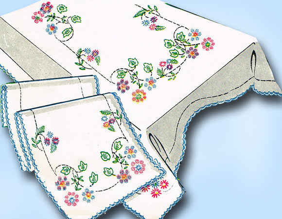 1950s Vintage Vogart Embroidery Transfer 247 Uncut Lazy Daisy Table Cloth Motifs